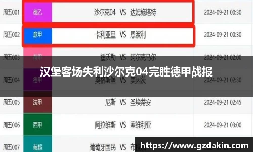 汉堡客场失利沙尔克04完胜德甲战报
